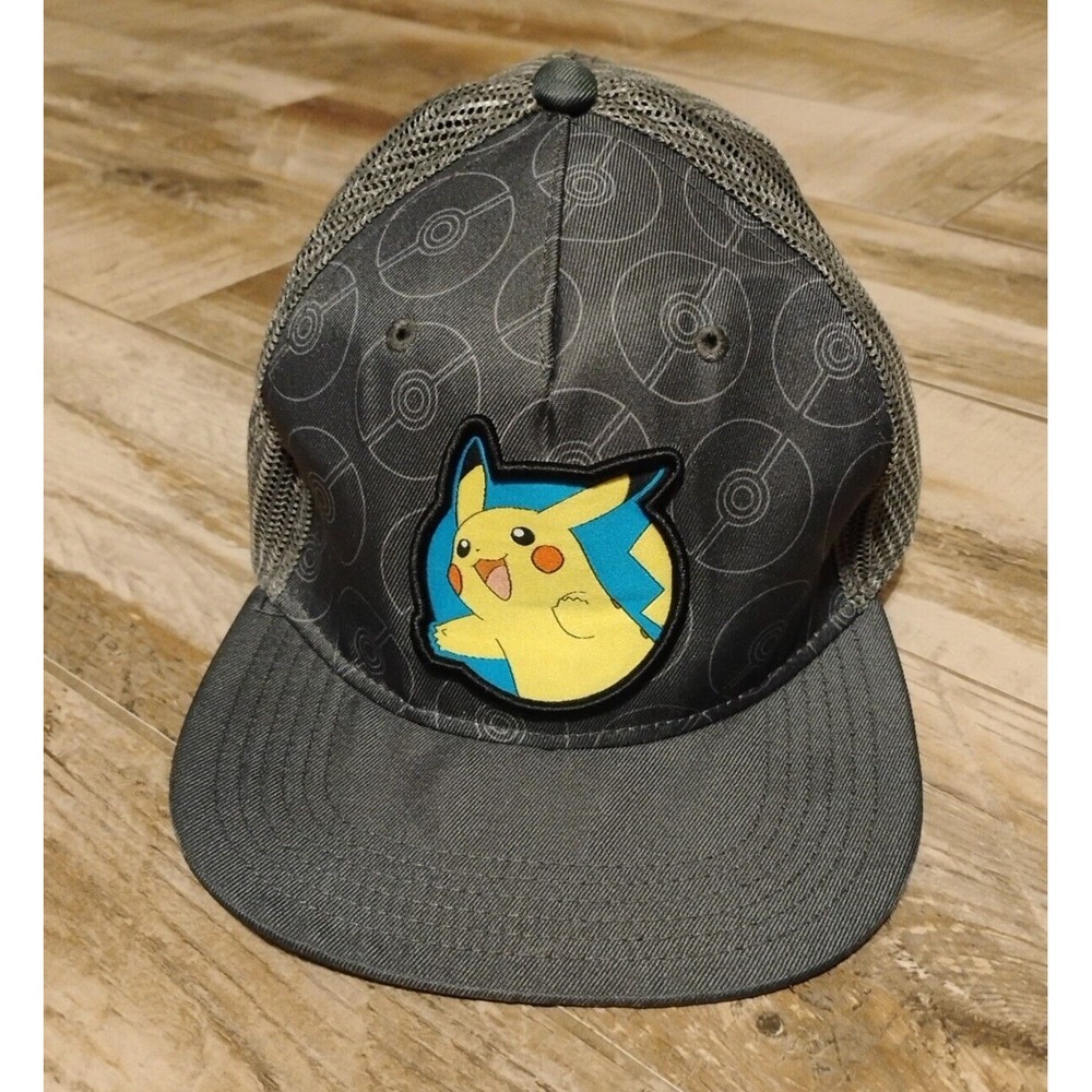 Official Pokemon Pikachu Gray Snap Back‎ OSFA Trucker Cap Hat One Size